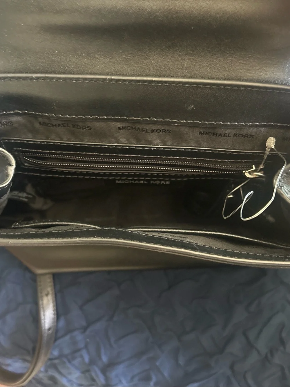 Michael Kors Black Leather Backpack with Silver Chain Handle